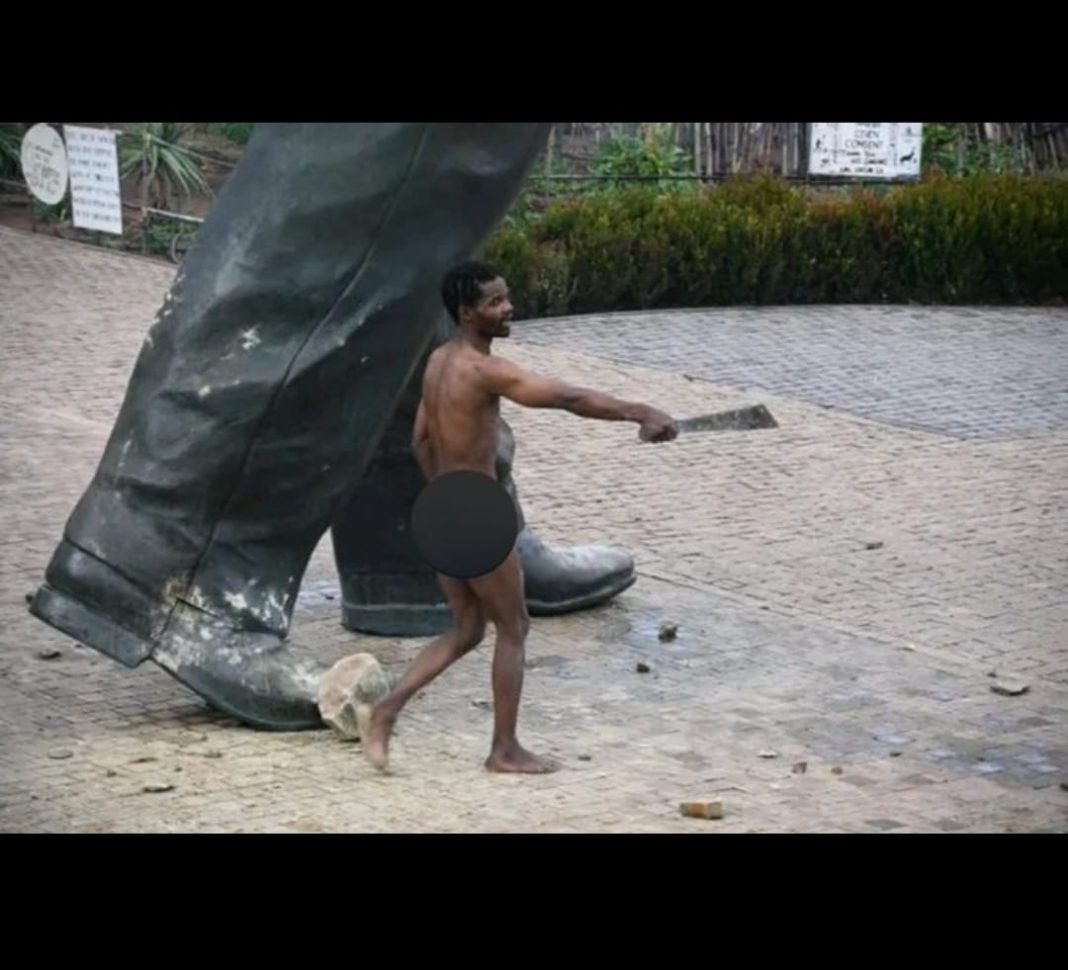 Naked Man Vandalised Mandela Statue In Protest Against Load Shedding