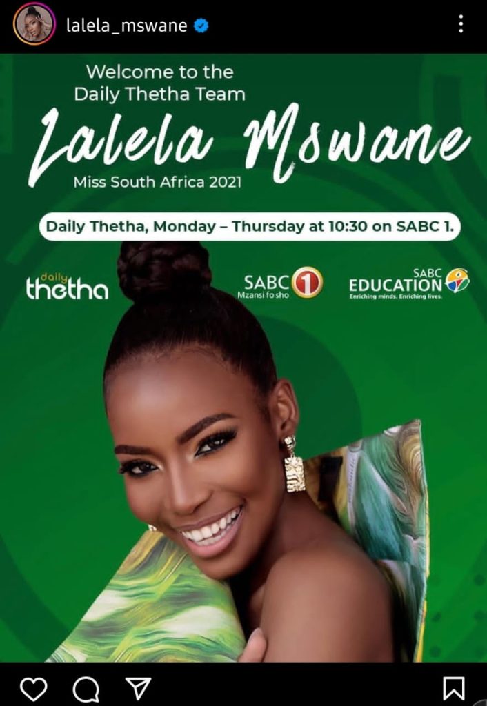 Former Miss SA Lalela Mswane to Host Daily Thetha on SABC 1 - South ...