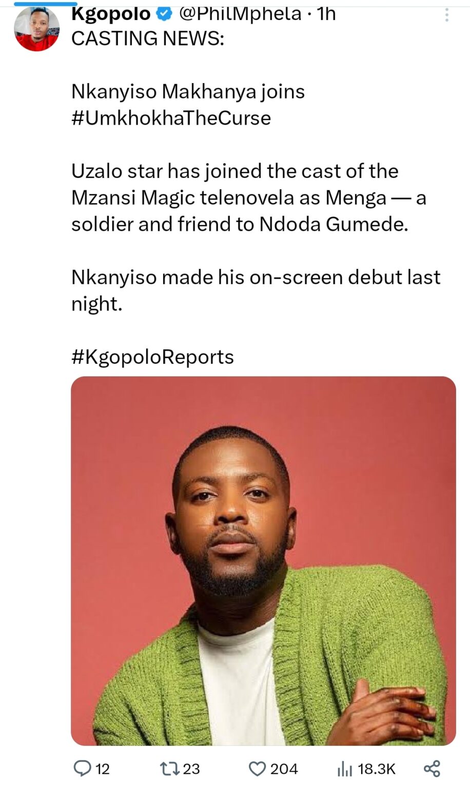 Uzalo actor Nkanyiso Makhanya Joins Umkhokha The Curse - South Africa ...